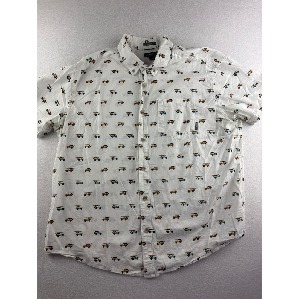 Eddie Bauer Mens XL Classic Fit Short Sleeve Button Down Shirt White SUV Kayak